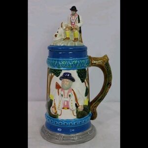 1979 Vintage RB 3D Ceramic Bavarian Stein with German Man and his Dog Lid.